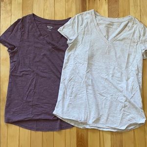 Purple & Cream Heather v neck shirts